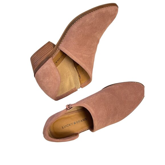 Lucky Brand Felixah Ankle Booties Blush Pink Size Women 9.5 M Suede Boots Rose - Picture 1 of 10